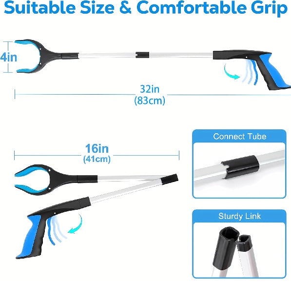 32" Foldable Grabber Reacher Tool for Elderly with 360° Magnetic Swivel Clip