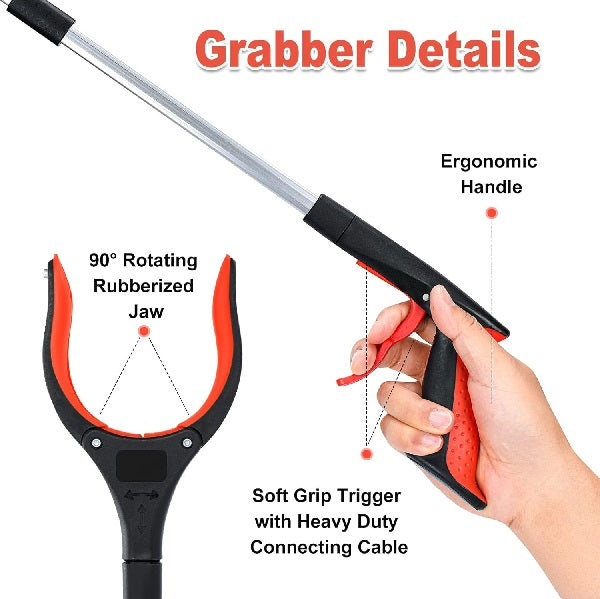 32" Foldable Grabber Reacher Tool for Elderly with 360° Magnetic Swivel Clip