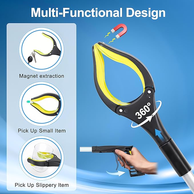 32" Foldable Grabber Reacher Tool for Elderly with 360° Magnetic Swivel Clip