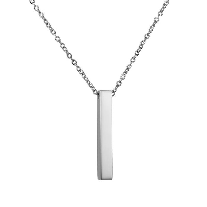 Stainless Steel Long Bar Cylinder Name Necklace – Customizable