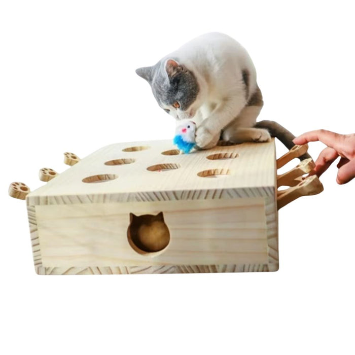 Interactive wooden cat puzzle toy