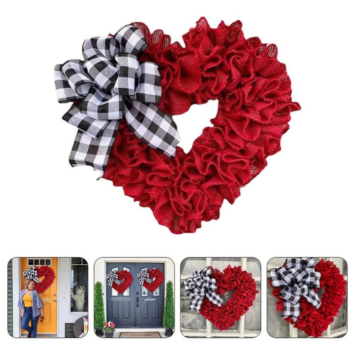 Wedding-themed heart wreath with red accents