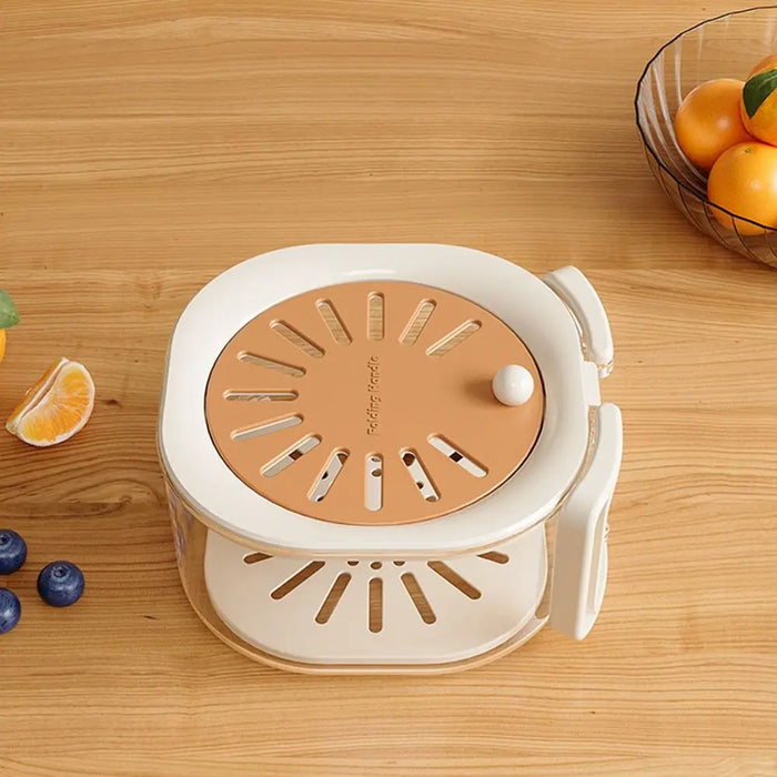 Cute Foldable Kitchen Drain Basket – 2-in-1 Bowl with Strainer & Handle | Pink or Brown
