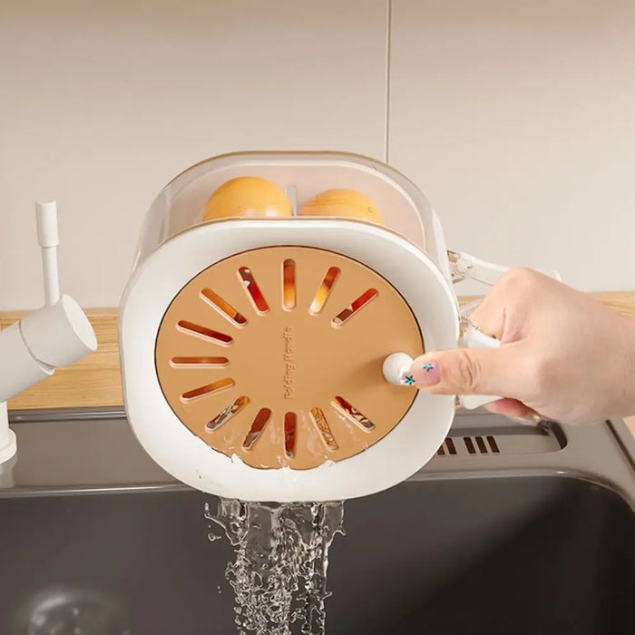 Cute Foldable Kitchen Drain Basket – 2-in-1 Bowl with Strainer & Handle | Pink or Brown