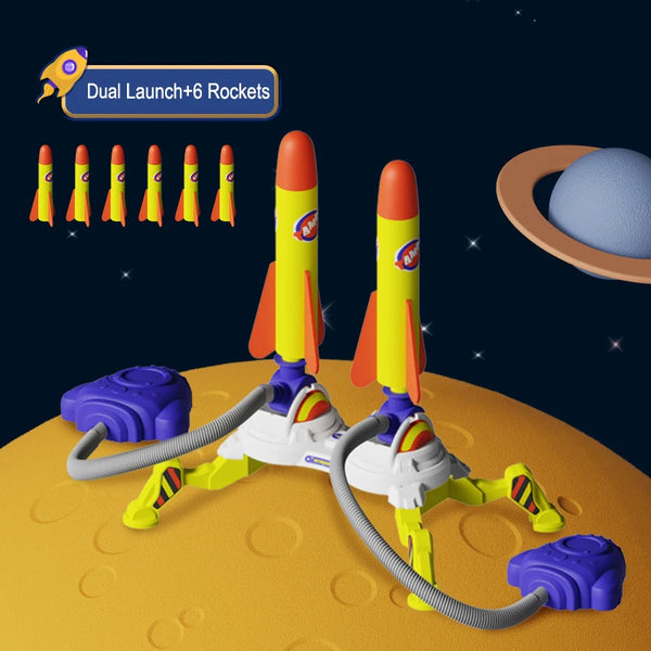 Outdoor foam rocket toy launch set with rockets and stomp pad