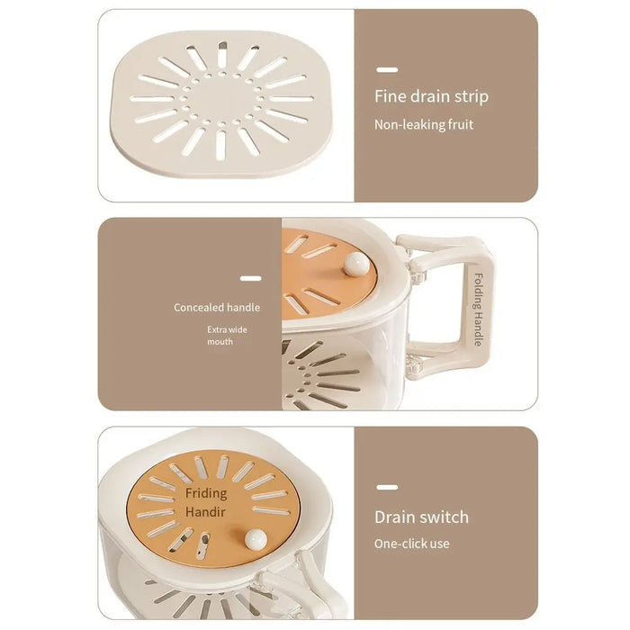 Cute Foldable Kitchen Drain Basket – 2-in-1 Bowl with Strainer & Handle | Pink or Brown