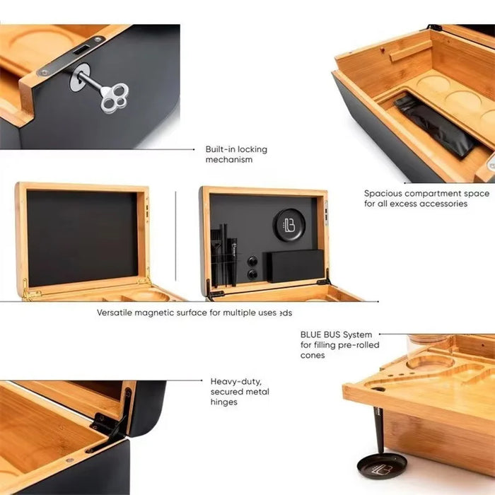 Premium Large Bamboo Stash Box with Rolling Tray & Divider for Weed