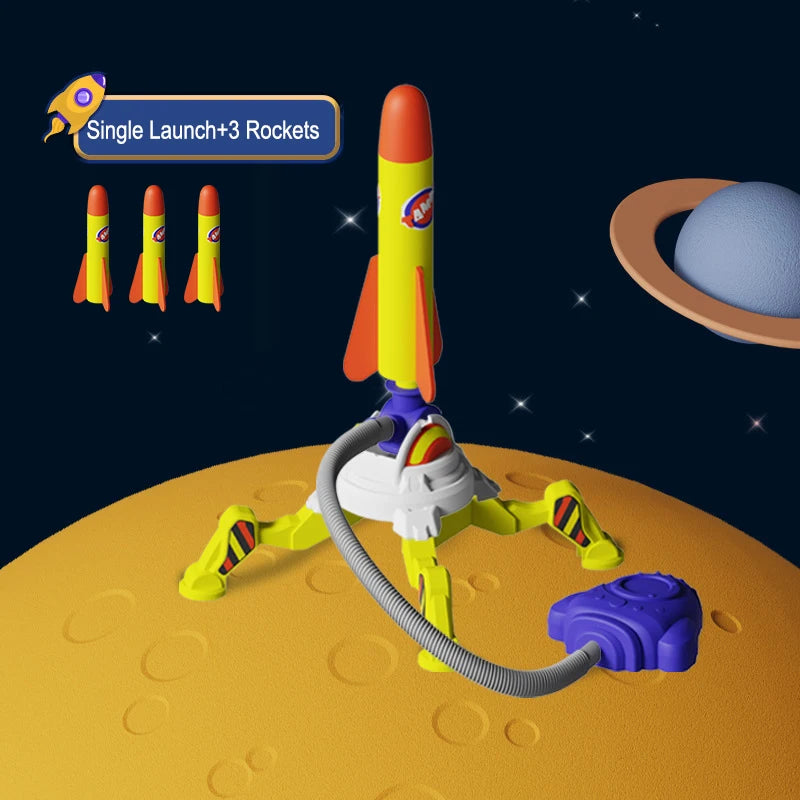 Outdoor foam rocket toy launch set with rockets and stomp pad