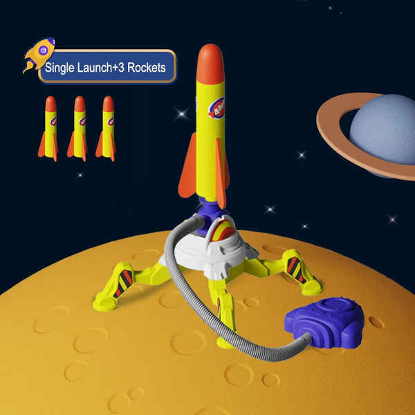 Outdoor foam rocket toy launch set with rockets and stomp pad