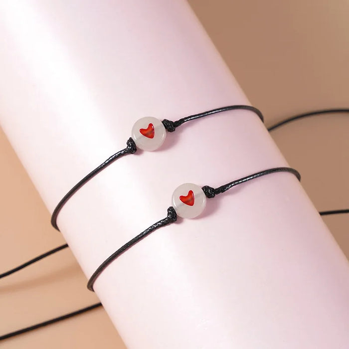 2Pcs Luminous Heart Couple Bracelets - Beaded Braided Friendship Set