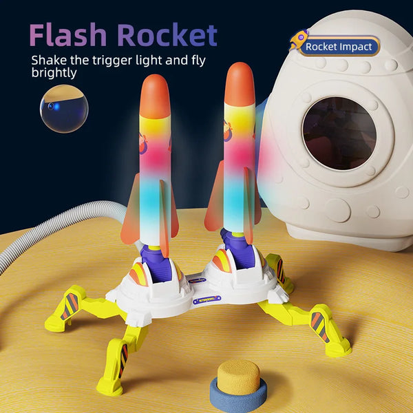 Outdoor foam rocket toy launch set with rockets and stomp pad