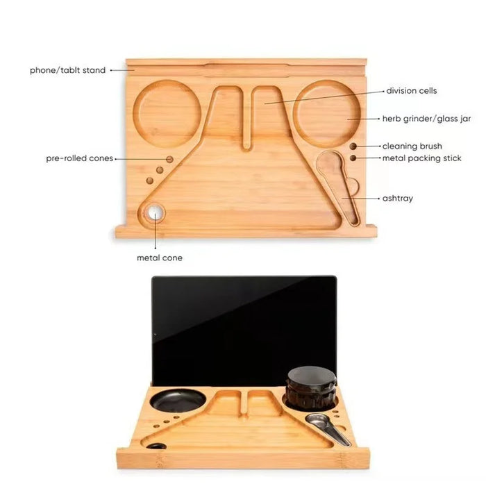 Premium Large Bamboo Stash Box with Rolling Tray & Divider for Weed