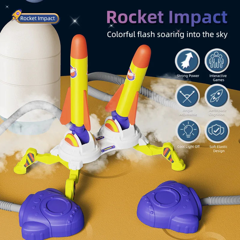 Outdoor foam rocket toy launch set with rockets and stomp pad