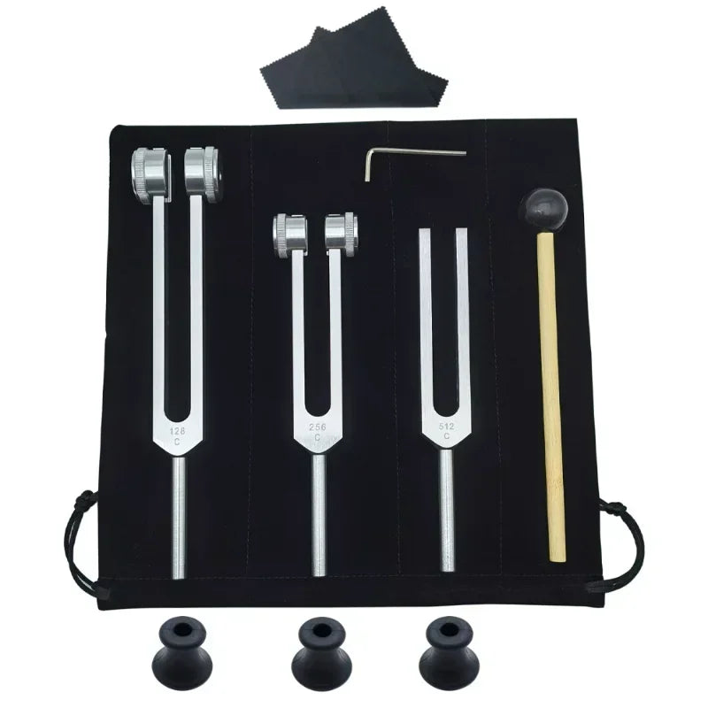 Sound Healing Tuning Fork Set with rose quartz