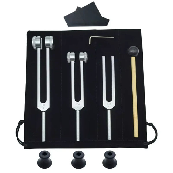 Sound Healing Tuning Fork Set with rose quartz