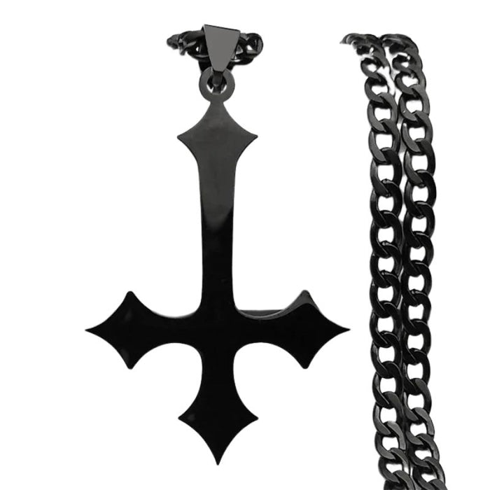 Unisex Gothic Cross Necklace – Stainless Steel Upside Down Pendant