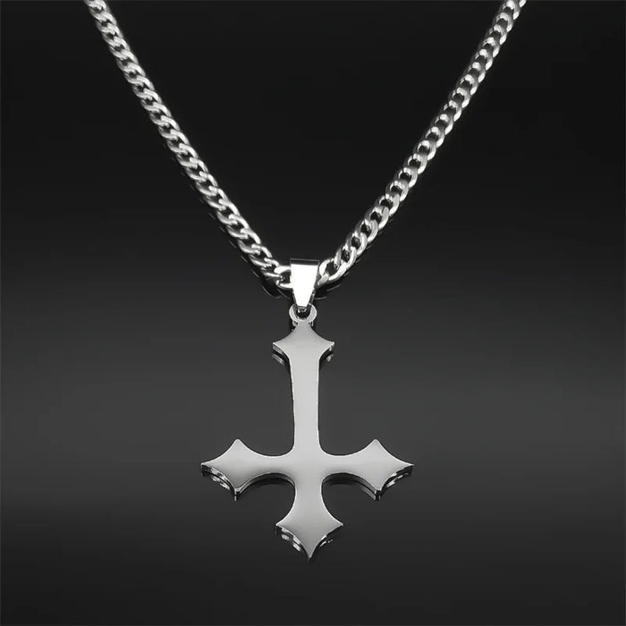 Unisex Gothic Cross Necklace – Stainless Steel Upside Down Pendant