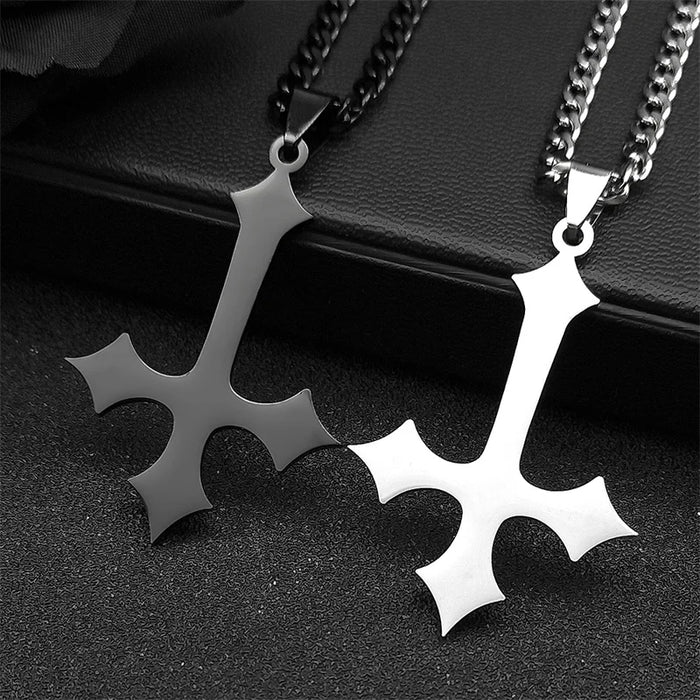 Unisex Gothic Cross Necklace – Stainless Steel Upside Down Pendant