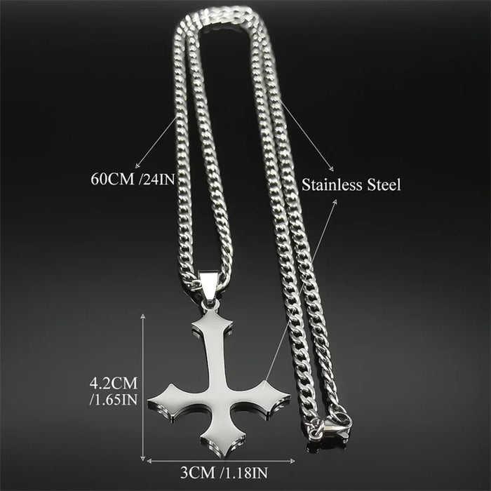 Unisex Gothic Cross Necklace – Stainless Steel Upside Down Pendant