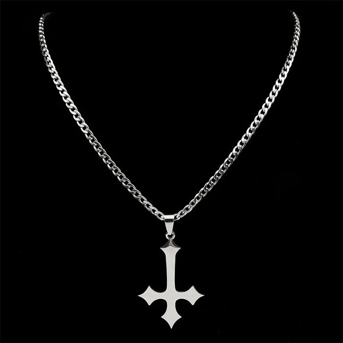 Unisex Gothic Cross Necklace – Stainless Steel Upside Down Pendant