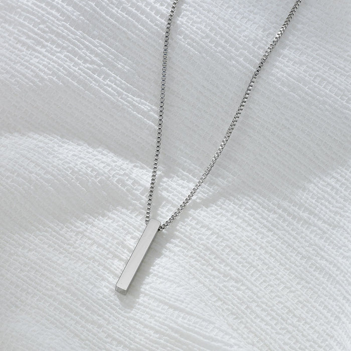 Stainless Steel Long Bar Cylinder Name Necklace – Customizable