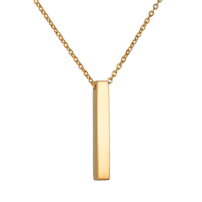 Stainless Steel Long Bar Cylinder Name Necklace – Customizable