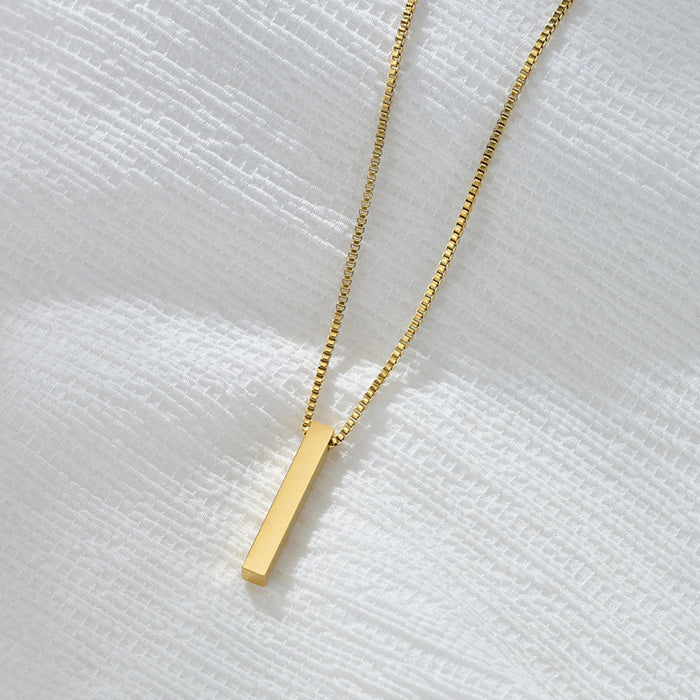 Stainless Steel Long Bar Cylinder Name Necklace – Customizable