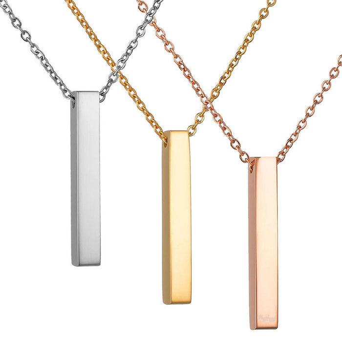 Stainless Steel Long Bar Cylinder Name Necklace – Customizable